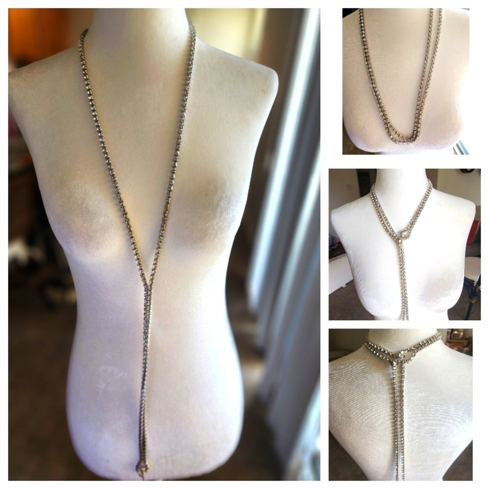 Tennis Necklace- Extra Long CZ Y- Necklace- Back Necklace Multi Functional